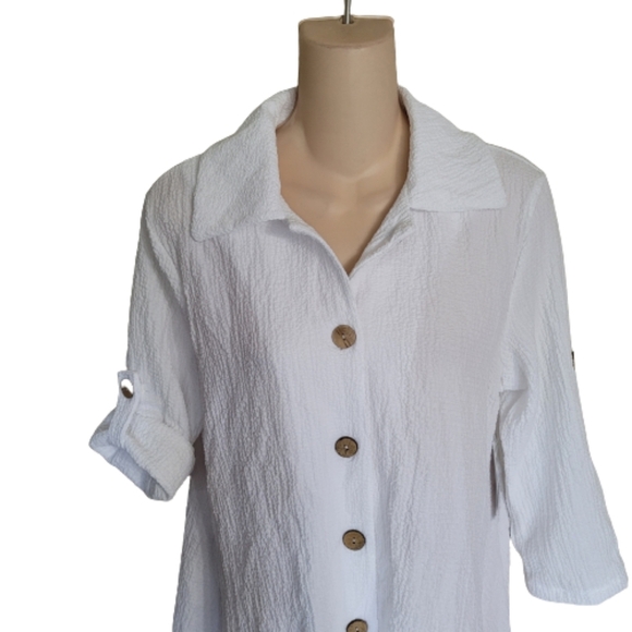 Peck & Peck White Collared Button Down Shirt Size Women's Petite Medium NEW - Picture 3 of 9